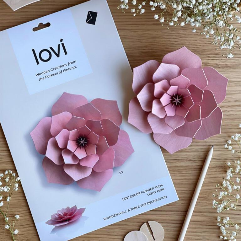 Lovi Decor Flower 15cm, wooden flower decoration, color light pink