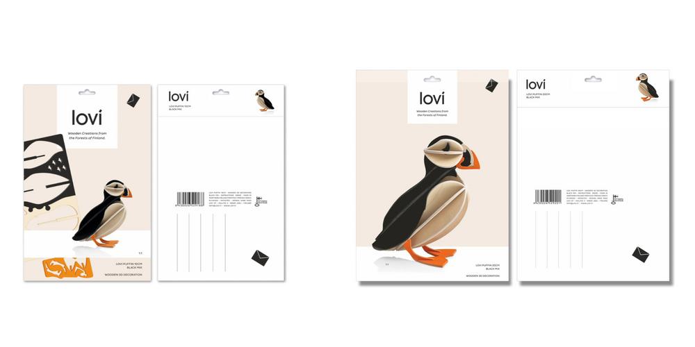 Flat cardboard packages of Lovi Puffin
