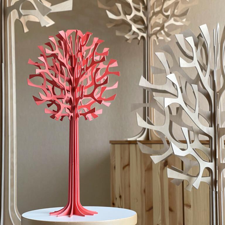 Lovi Tree 55cm, wooden home decoration, color coral red, made in Finland