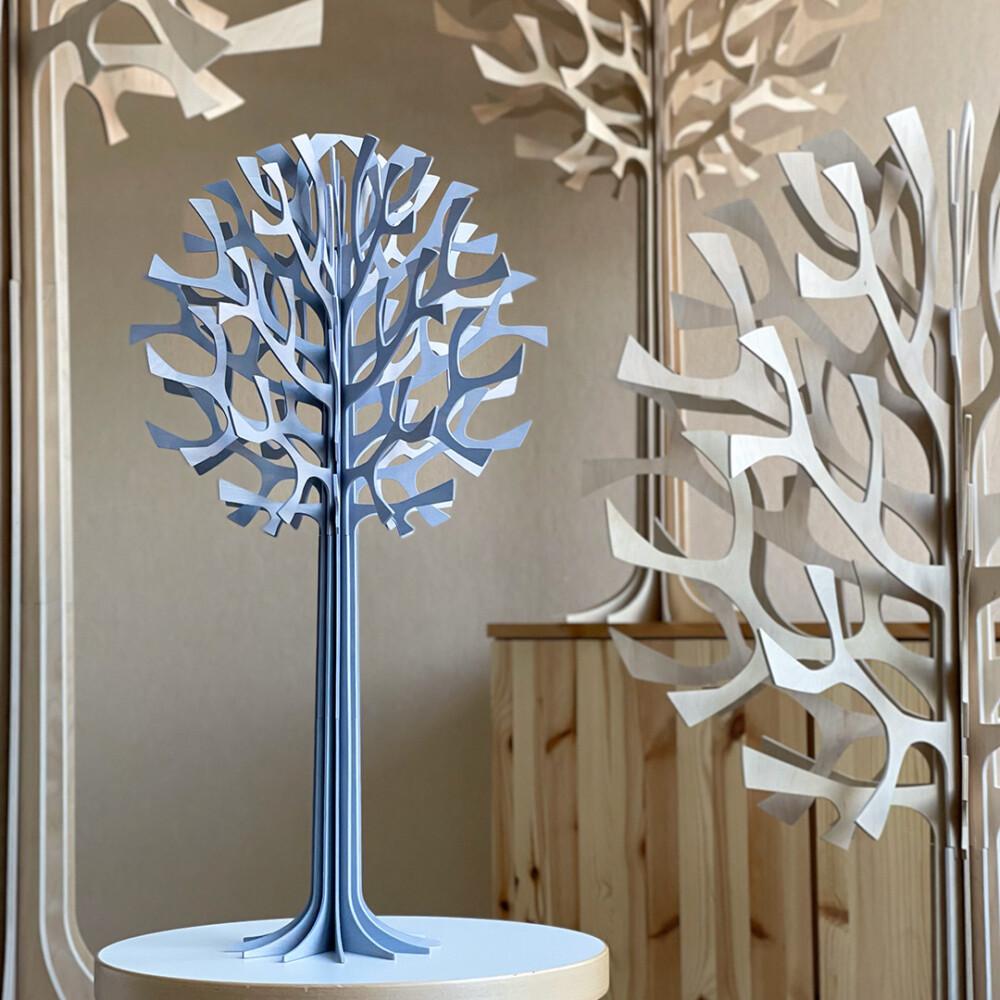 Lovi Tree 55cm, wooden home decoration, color flax blue, made in Finland