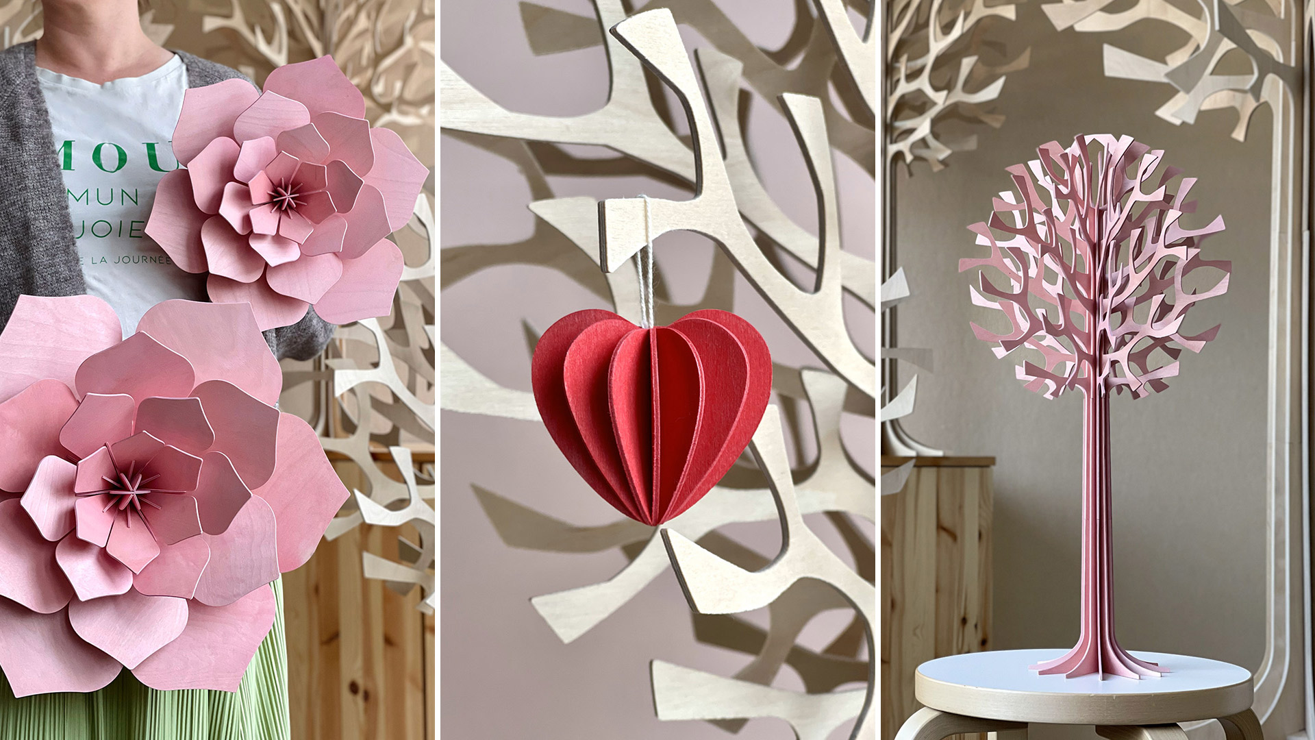 Wooden Lovi decorations, Lovi Decor Flowers, Lovi Heart and Lovi Tree 55cm