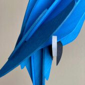 Detail image of Lovi Parrot Blue - Hyacinth Macaw sitting on the wooden crescent, wooden decorative parrot figure