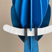 Detail image of Lovi Parrot Blue - Hyacinth Macaw sitting on the wooden crescent, wooden decorative parrot figure