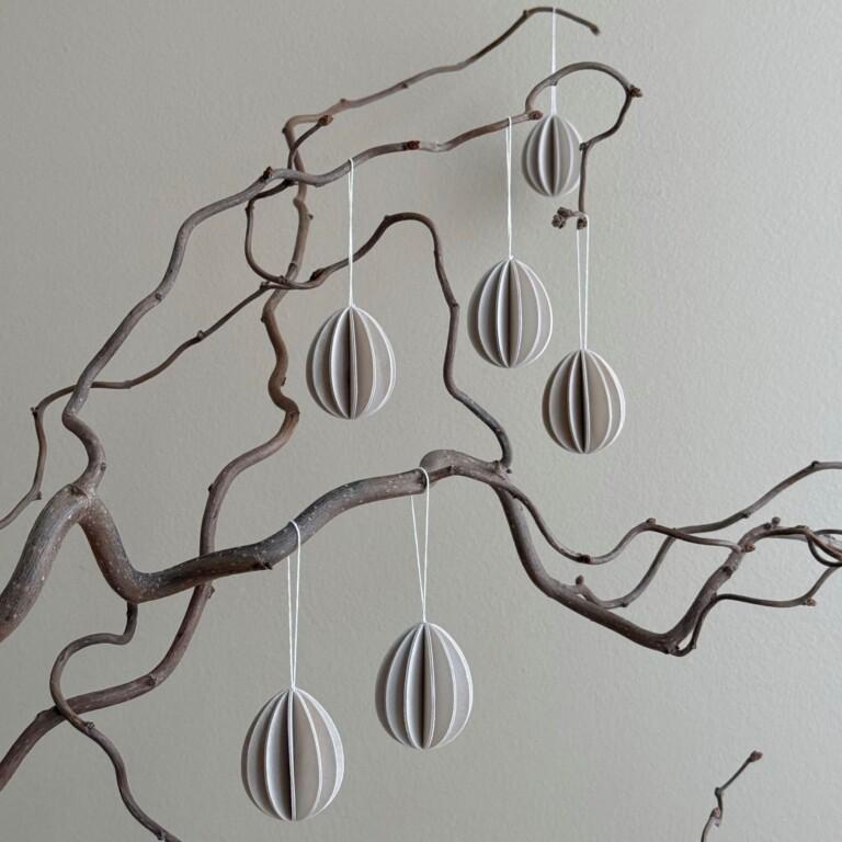 Lovi Eggs 4.5 cm, 6 pcs, wooden Easter eggs hanging on the branch. Natural wood.
