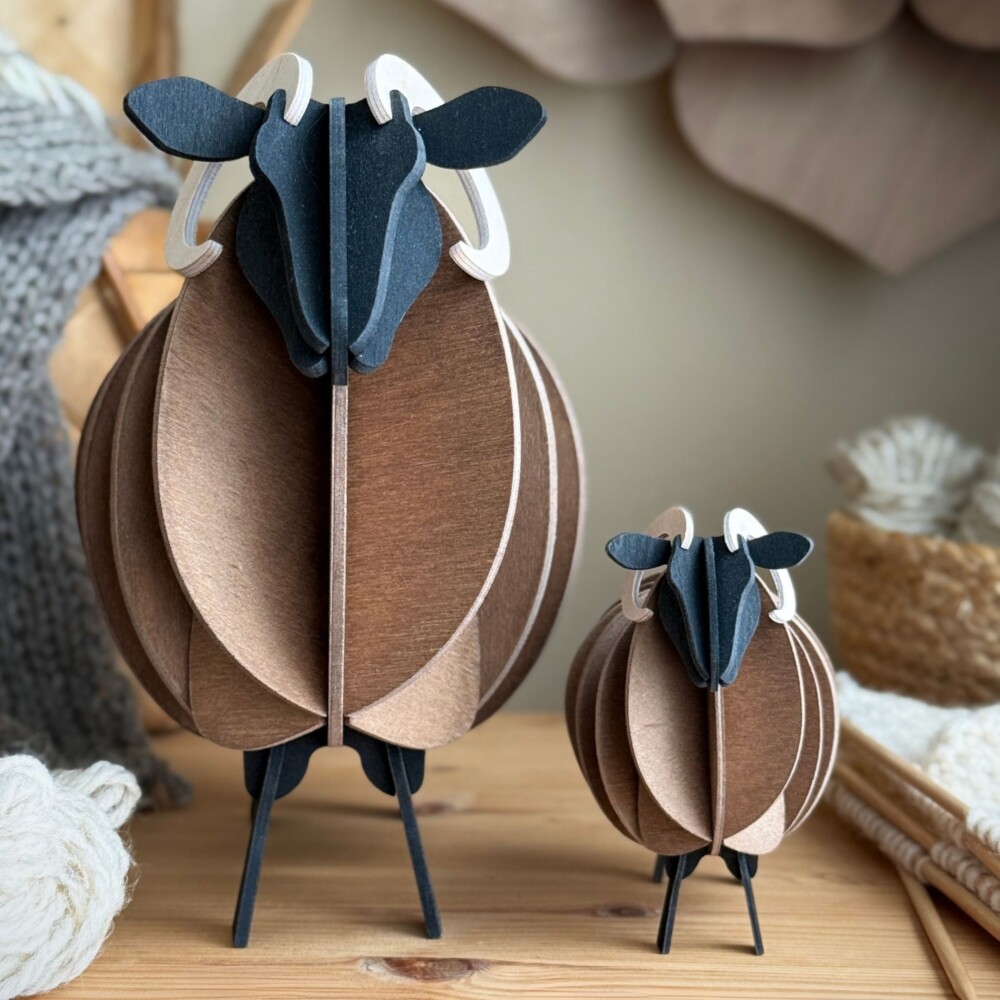 Lovi Ram 22cm and 11cm, wooden ram figures for home decor. Color brown mix.