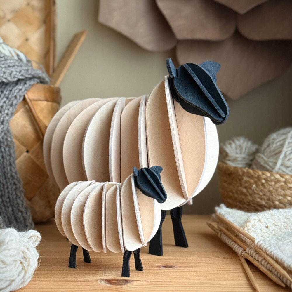 Lovi Sheep 11cm and 22cm, wooden sheep figure for home decor. Color natural mix.