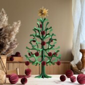 Lovi Christmas Tree Set 55cm, color forest green mix. Wooden Christmas tree with tree top star and baubles.