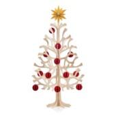 Lovi Christmas Tree Set 55cm. Wooden Christmas tree in natural wood, wooden tree top star in honey yellow and 12 wooden baubles in rustic red.