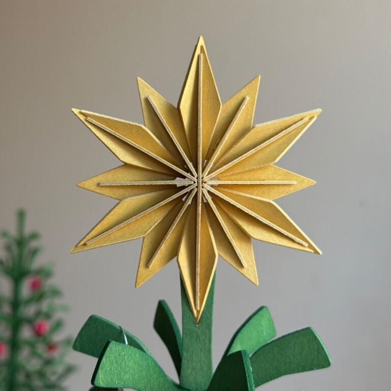 Lovi Decor Star 10cm, honey yellow, wooden tree top star for tabletop Christmas tree.