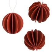 Three pieces of The Original Lovi Baubles 8cm, wooden Christmas Baubles, color rustic red.